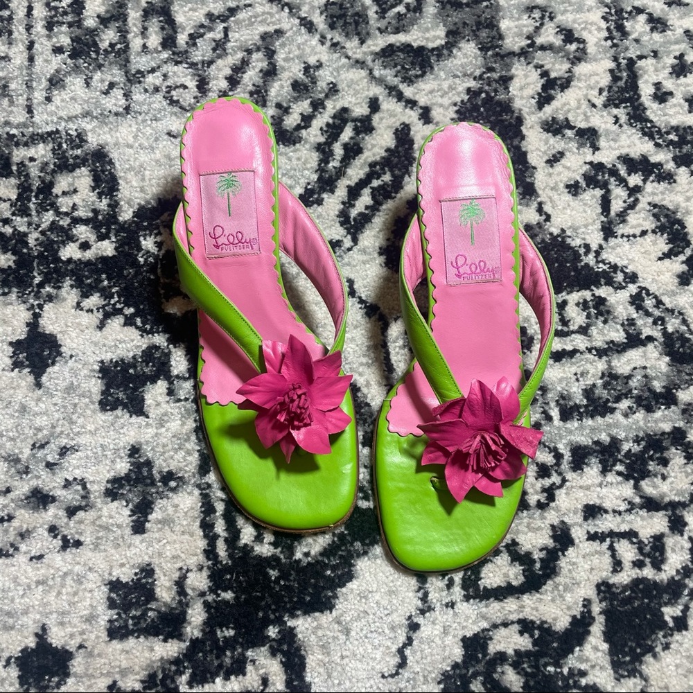 Lilly Pulitzer Flower Kitten Thong Heel Sandals